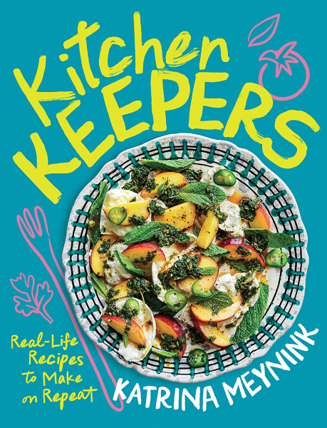 Book cover of 'Kitchen Keepers' with a colorful salad and blue background
