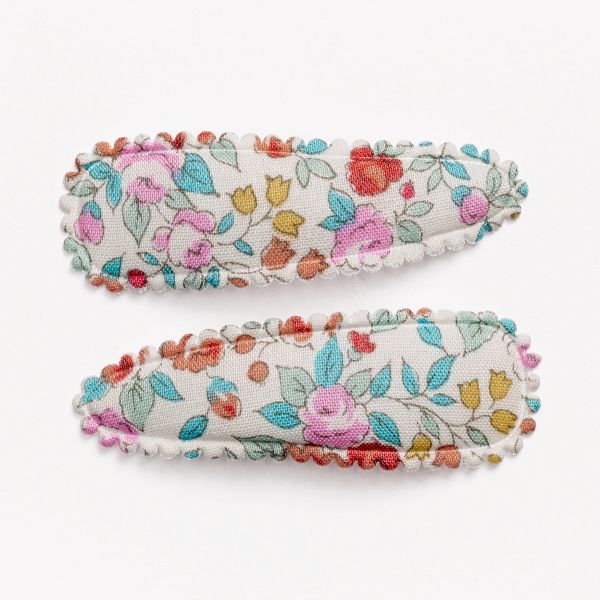 Red & Teal Floral Fabric Hair Clips