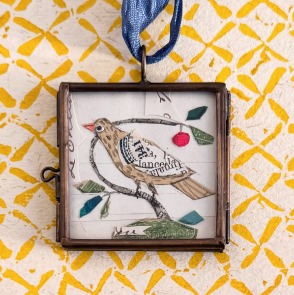 Cerise Folk Bird Art Locket