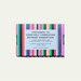 Box of stationery with colorful stripes and text on a white background