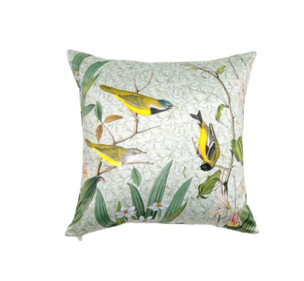 Golden Whistler Pillow in Cotton/Linen