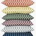 Stack of patterned pillows in various colors on a white background