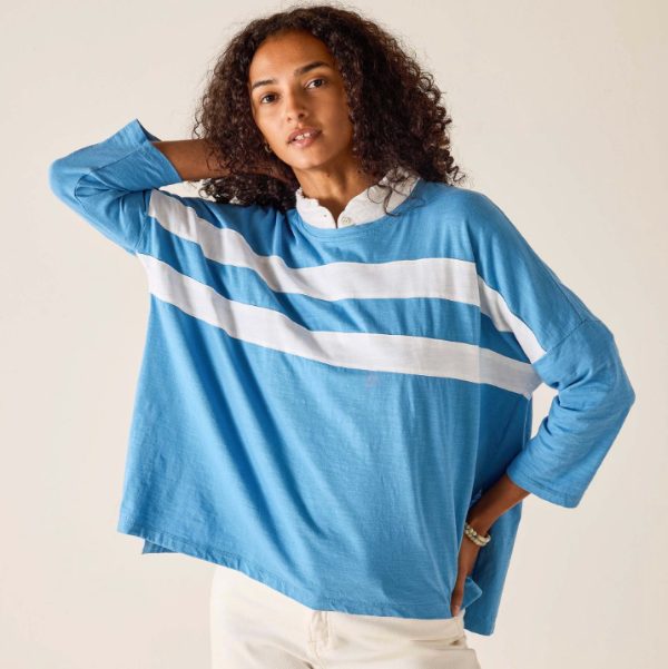 Catalina Slub Tee: Azure/White