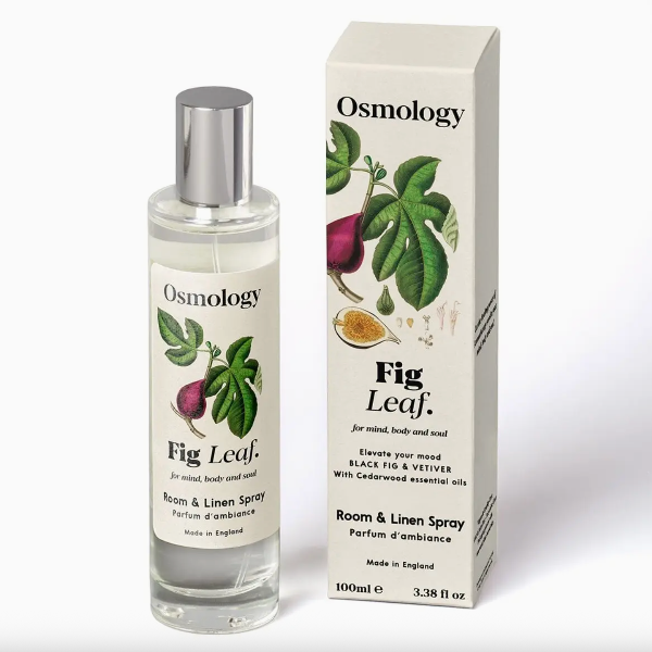 Osmology Fig Leaf room and linen spray with packaging on a white background