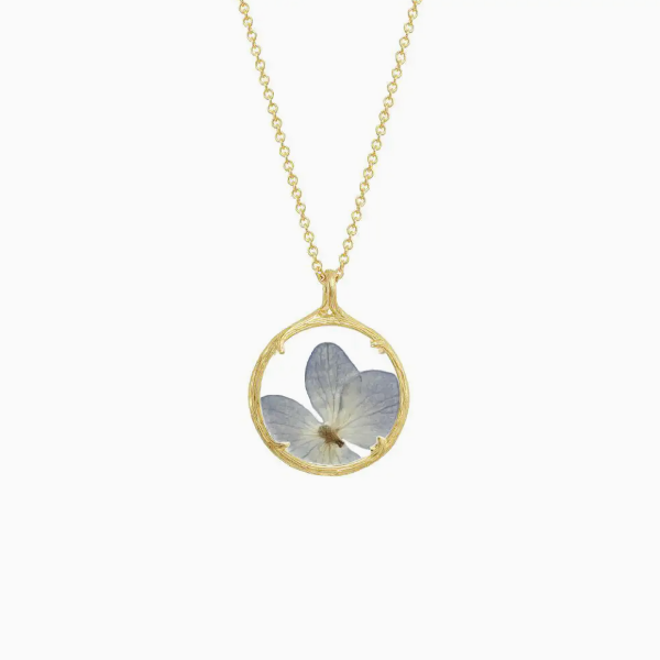 Small Blue Hydrangea Botanical Necklace