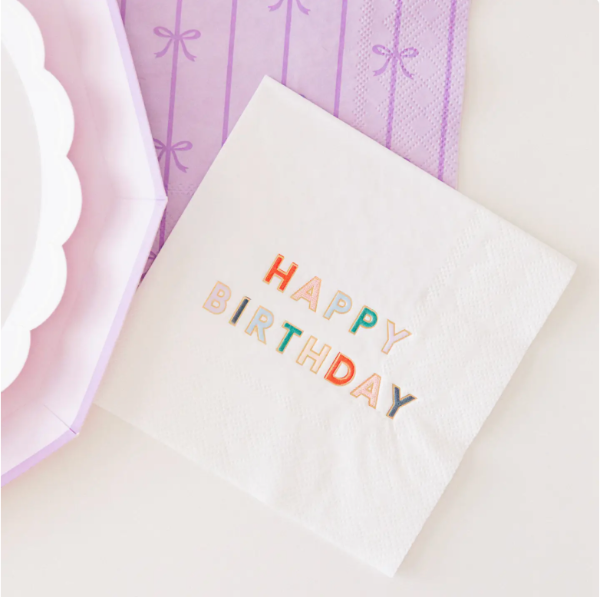 White Signature Happy Birthday Cocktail Napkins