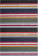 Multicolored striped rug with horizontal lines on a plain background