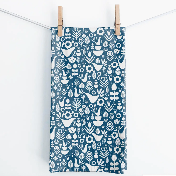 Scandi Folk Blue Tea Towel