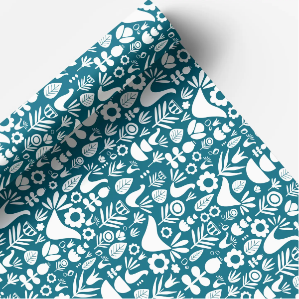 Scandi Folk Teal Gift Wrap // Glossy