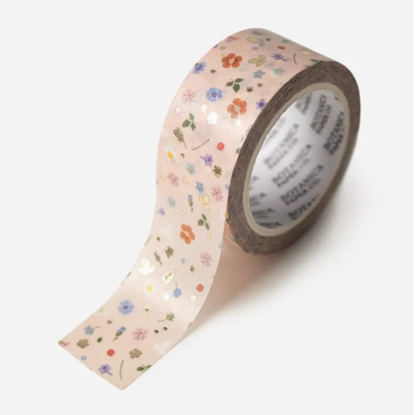 Roll of decorative tape with floral pattern on a white background
