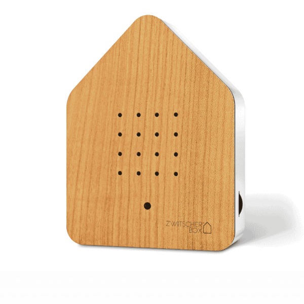 Wooden house-shaped device with Zwitcher Box branding on a white background