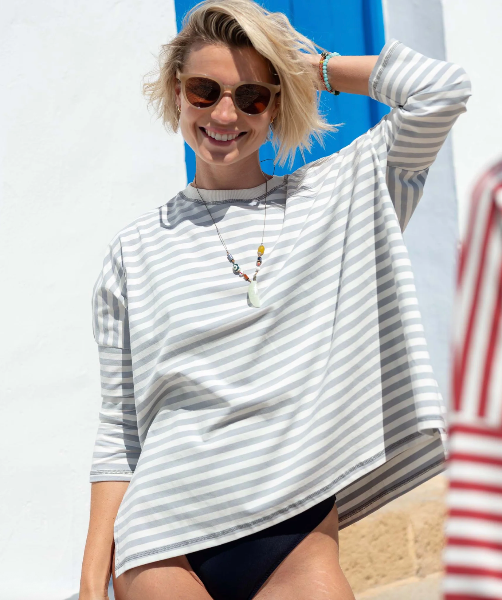 Catalina Jersey Striped Tee in Slate Blue