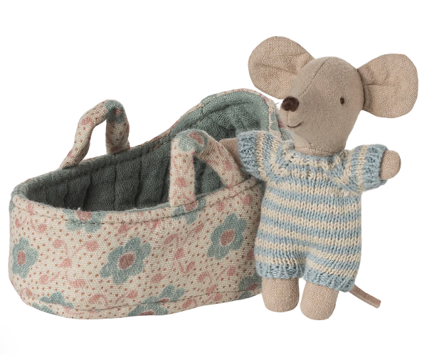 Baby Mouse in Blue Carry Cot