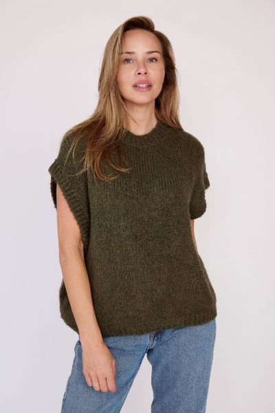 Sofia Short Sleeve Knit Top in Moss