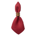 A folded red fabric napkin tied with a wood napkin ring, shown against a plain white background.