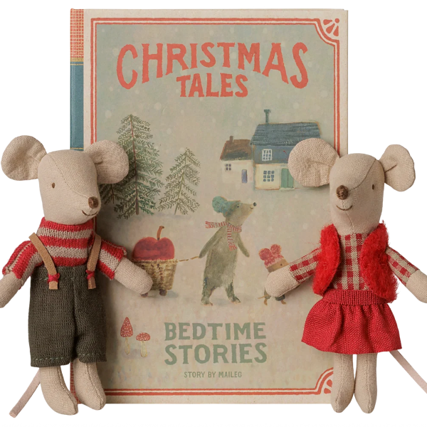 Christmas twin mice, Little sister and brother in book