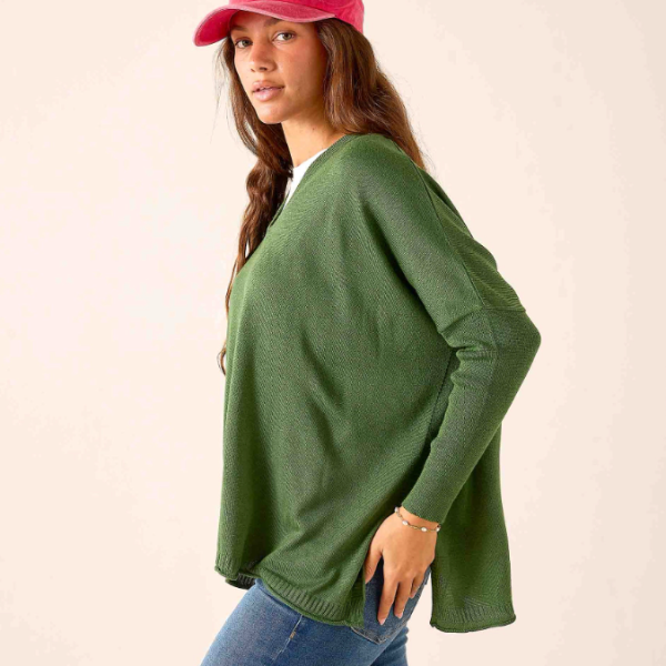 Catalina V-Neck Sweater in Emerald Green