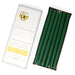 Set of green candles in a box with a white label on a white background