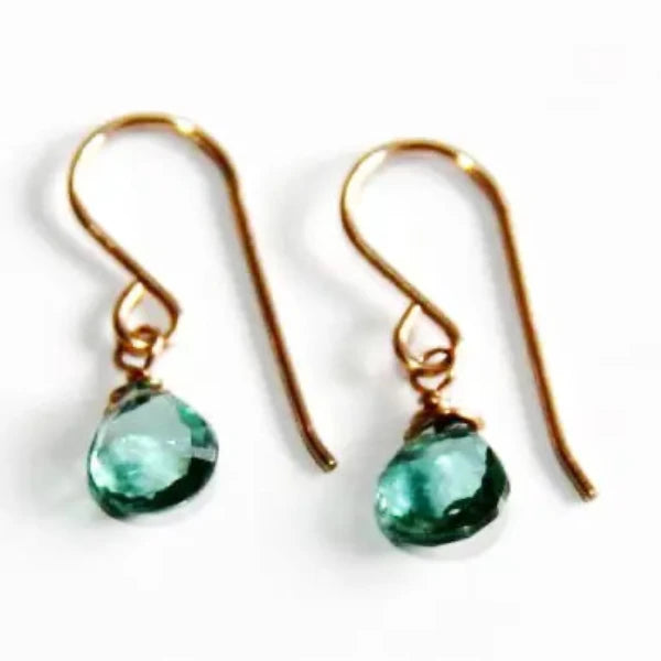 Indicolite Quartz Gold Drop Earrings