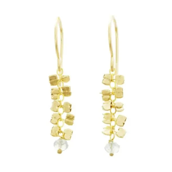 Hammered Bead Drop Earrings: Keishi Pearl