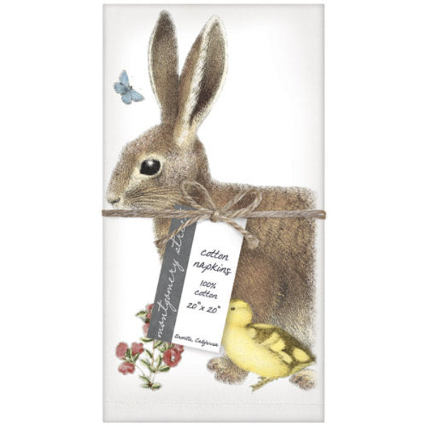 Pack of cotton napkins with a rabbit illustration and decorative elements on a white background