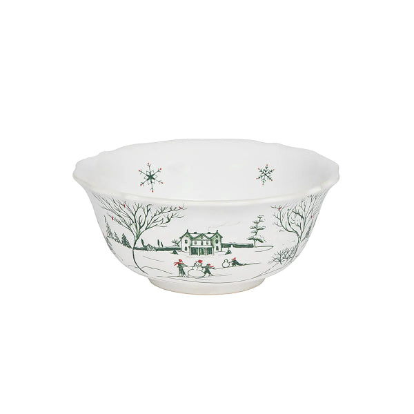 Decorative white bowl with winter scene design on a white background