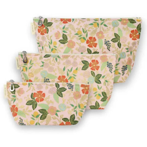 Makeup Bags- Metallic Floral on Pink