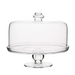 Clear glass cake stand with dome lid on a white background