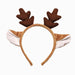 Brown and beige reindeer antler headband on a white background
