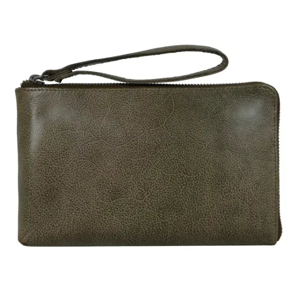 Muse Leather Wristlet in Moss