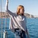 Catalina Cotton Ruffle Henley: Grey Stripe
