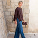 Catalina Cotton Ruffle Henley: Walnut/Marine