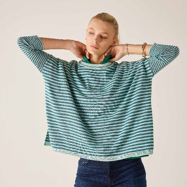 Catalina Crewneck in Deep Ocean/Rain Stripe