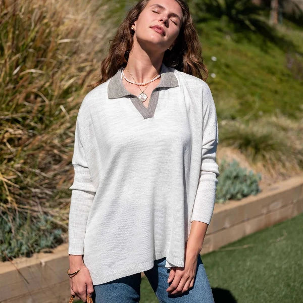 Catalina Polo Sweater in Driftwood/Sea Salt