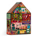 A 100-piece jigsaw puzzle box shaped like a haunted house, featuring a colorful collage of spooky illustrations including a witch, ghosts, pumpkins, and a fireplace. The brand name 'eeloo' is visible on the top and bottom corners of the box.