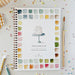 Watercolor workbook titled 'Celebrate' with a cake illustration on a colorful background