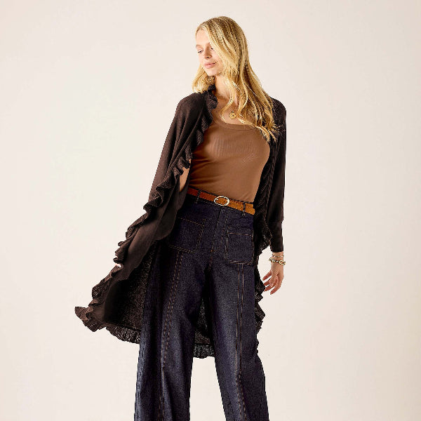 Chelsea Ruffle Kimono in Chocolate