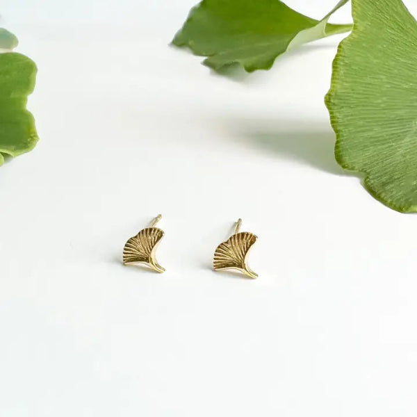 Gold Gingko Stud Earrings