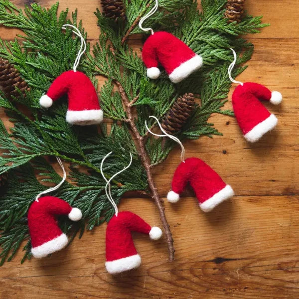 Felted Nordic Hat Ornament Set/6