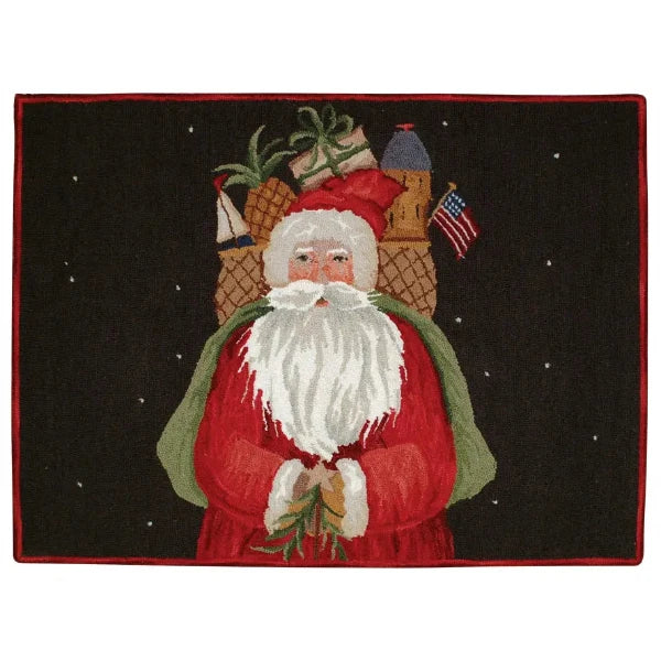 Santa with Gifts Hooked Wool Rug