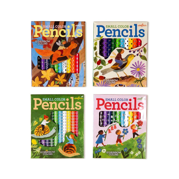 Four packages of Small Color Pencils with colorful designs on the packaging.