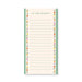 A vertical lined notepad with the words 'TO THE MARKET' at the top, bordered by green side panels and a decorative floral pattern in small multicolored flowers along the edges.