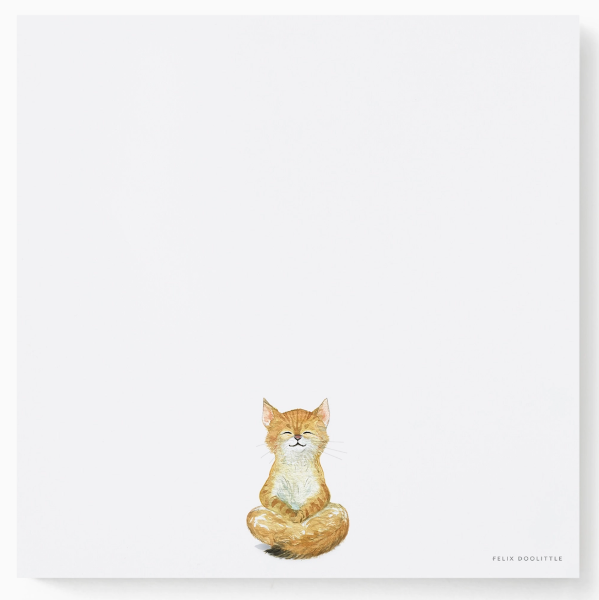 Illustration of a cat sitting in a yoga pose on a white background