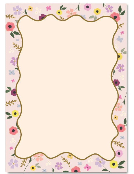 Floral border design on a pink background