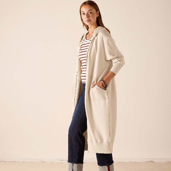 Frenchie Full Zip Maxi Hoodie In Bone
