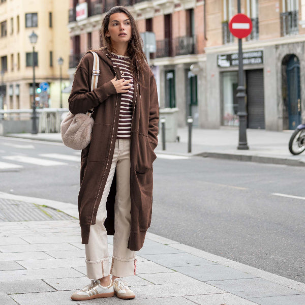 Frenchie Full Zip Maxi Hoodie In Espresso
