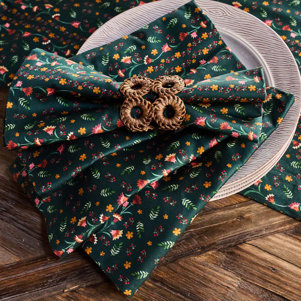 Floral patterned napkin on a wooden table