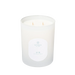 White candle with a label on a white background