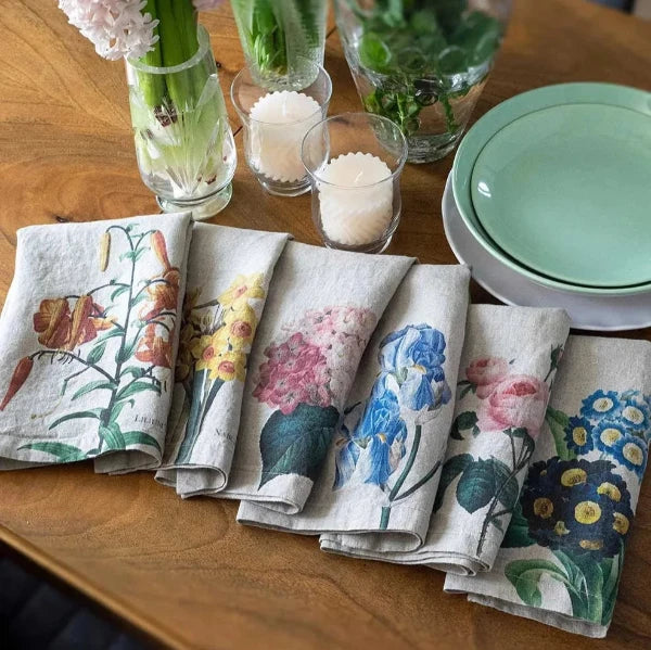 Garden Flowers Linen Napkins Set/6