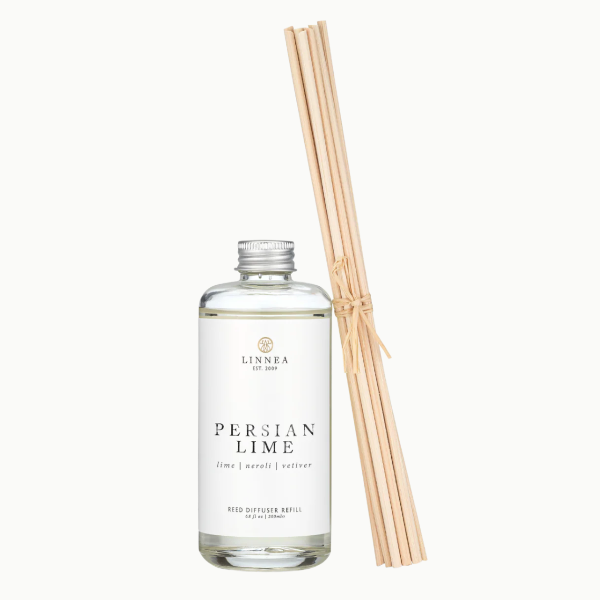 Reed diffuser with 'Persian Lime' fragrance by Linnea on a white background